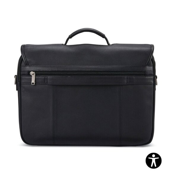 Samsonite Black Classic Leather Flapover Business Satchel Bag—Fits 2 Laptops - Picture 12 of 16